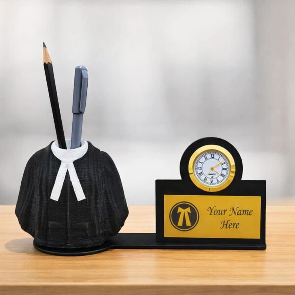 Premium Lawyer Desk Organizer with Name Plate & Clock